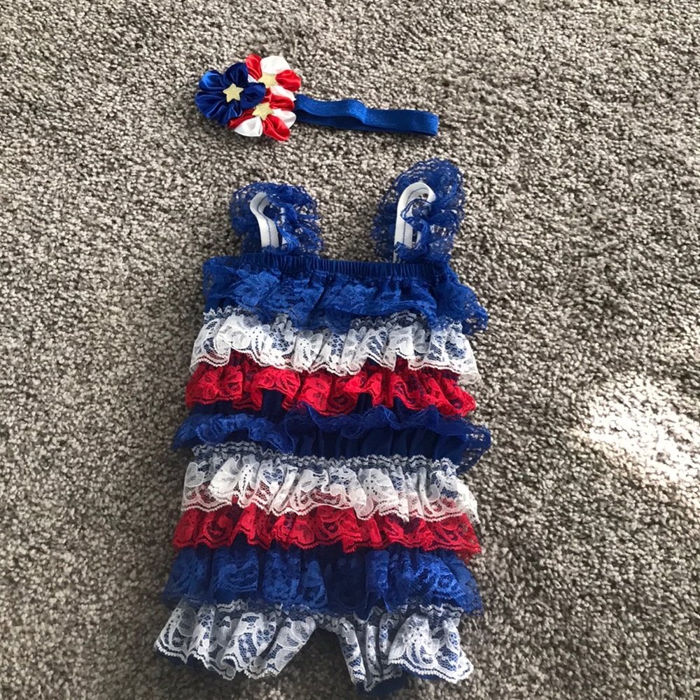 4th of July lace baby romper